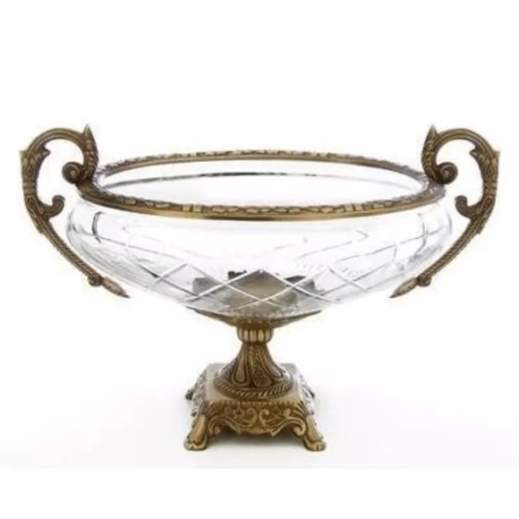 NW CLASSIC TOUCH DECOR BRASS/CRYSTAL FOOTED BOWL - Picture 1 of 7